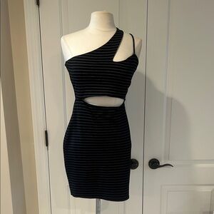 Black Striped One-Shoulder Dress